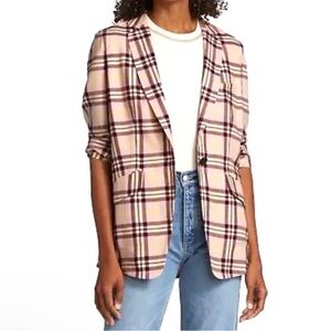 NWOT Rag & Bone Women's Margot Single Breasted Plaid Blazer in Pink